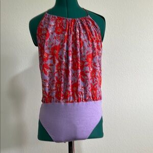 Free People Floral Halter Neck Top - Red and Purple